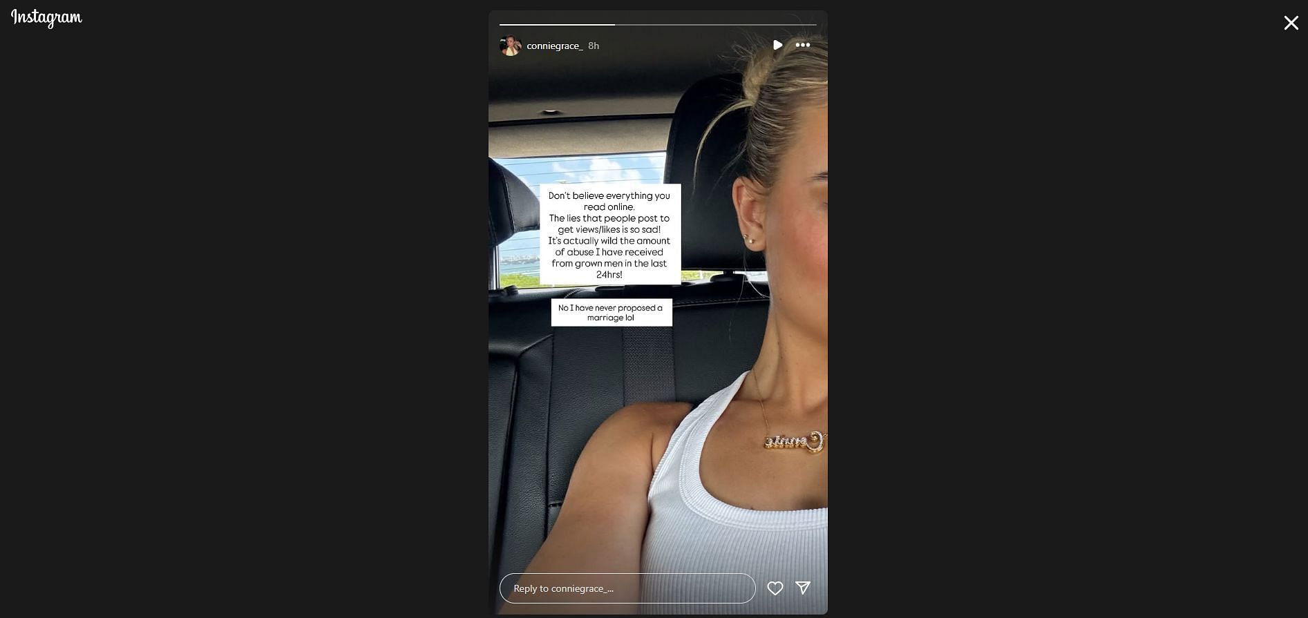 Screenshot of Grace's message